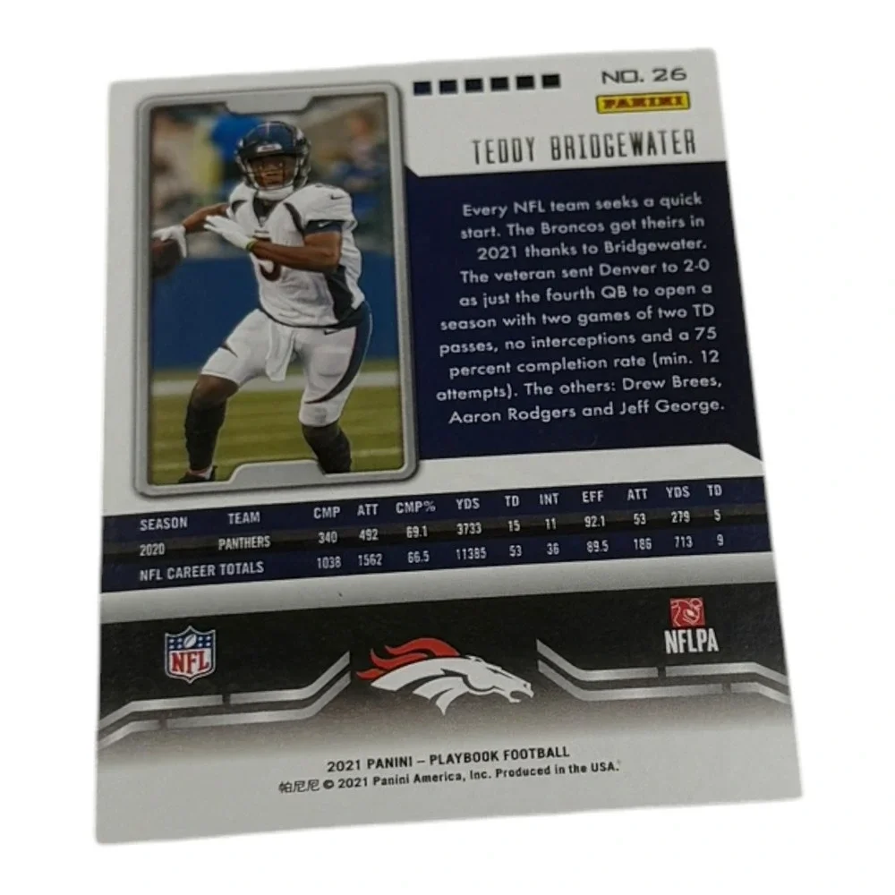 2021 Panini Playbook Football Teddy Bridgewater Denver Broncos Card No. 26 NFL
